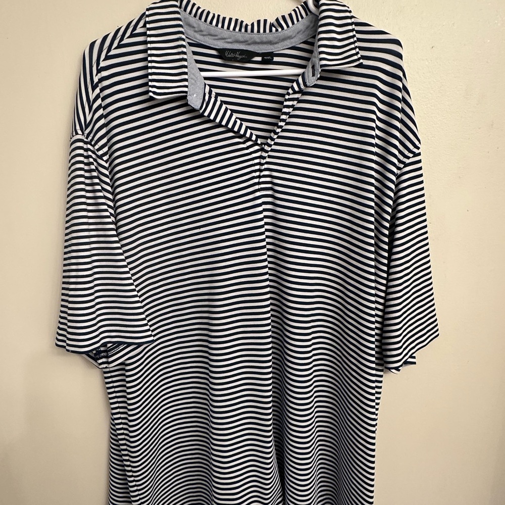Walter Hagen Men’s 2XL Striped Golf Polo Navy White Stretch Shirt
